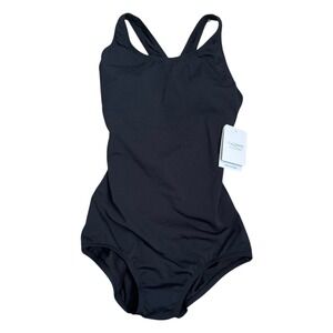 AquaShape Dolfin Swimwear Black Conservative Lap Suit One Piece - Size 8 NEW NWT
